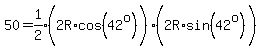 50=expr%281%2F2%29%282R%2Acos%2842%5Eo%29%5E%22%22%29%282R%2Asin%2842%5Eo%29%5E%22%22%29