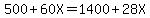 500%2B60X=1400%2B28X