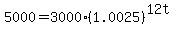 5000=+3000%281.0025%29%5E%2812t%29