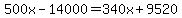 500x-14000=340x%2B9520