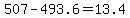 507-493.6=13.4