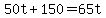 50t+%2B+150+=+65t