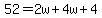 52=2w%2B4w%2B4