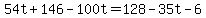 54t%2B146-100t=128-35t-6