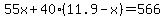 55x%2B40%2811.9-x%29=566