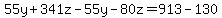 55y%2B341z-55y-80z=913-130