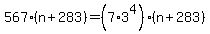 567%28n+%2B+283%29+=+%287+%2A+3%5E4%29%28n+%2B+283%29