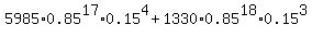 5985%2A0.85%5E17%2A0.15%5E4+%2B+1330%2A0.85%5E18%2A0.15%5E3