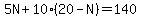 5N%2B10%2820-N%29=140