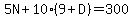 5N%2B10%289%2BD%29=300