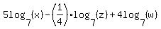 5log%287%2C+%28x%29%29-%281%2F4%29log%287%2C+%28z%29%29%2B4log%287%2C+%28w%29%29