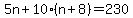 5n%2B10%28n%2B8%29=230