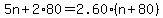 5n%2B2%2A80=2.60%28n%2B80%29