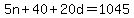 5n%2B40%2B20d=1045