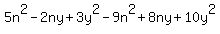 5n%5E2+-2ny+%2B3y%5E2+-+9n%5E2+%2B+8ny+%2B+10y%5E2
