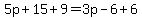 5p%2B15%2B9=3p-6%2B6
