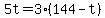 5t=3%28144-t%29
