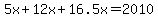 5x%2B12x%2B16.5x=2010