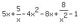 5x%2B5%2Fx-4x%5E2-8x%2B8%2Fx%5E2-1