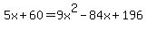 5x%2B60=9x%5E2-84x%2B196