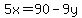 5x=90-9y