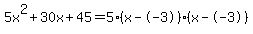 5x%5E2%2B30x%2B45+=+5%28x--3%29%2A%28x--3%29