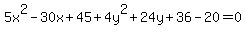 5x%5E2-30x%2B45%2B4y%5E2%2B24y%2B36-20=0