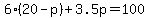 6%2820-p%29%2B3.5p=100