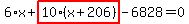 6%2Ax%2Bhighlight_red%28+10%2A%28x%2B206%29+%29-6828=0