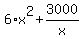 6%2Ax%5E2+%2B+3000%2Fx