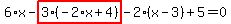 6%2Ax-highlight_red%28+3%2A%28-2%2Ax%2B4%29+%29-2%2A%28x-3%29%2B5=0