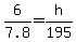 6%2F7.8+=+h%2F195