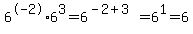 6%5E-2+%2A+6%5E3+=+6%5E%28-2%2B3%29+=+6%5E1+=+6