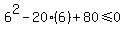 6%5E2-20%286%29%2B80%3C=0