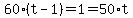 60%28t-1%29=1=50%2At
