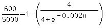 600%2F5000+=+1-%284%2F%284%2Be%5E%28-0.002x%29%29%29