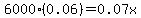6000%280.06%29=0.07x