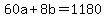 60a+%2B+8b+=+1180