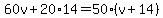 60v%2B20%2A14=50%28v%2B14%29