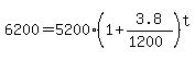6200=5200%281%2B3.8%2F%281200%29%29%5Et