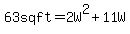 63+sq+ft=2W%5E2%2B11W