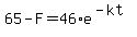 65-F=46%2Ae%5E%28-kt%29
