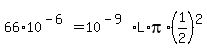 66%2A10%5E%28-6%29=10%5E%28-9%29L%2Api%2A%281%2F2%29%5E2