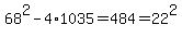 68%5E2-4%2A1035=484=22%5E2