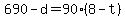 690+-+d+=+90%2A%288+-+t%29