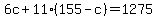 6c%2B11%28155-c%29=1275