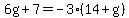 6g%2B7=-3%2814%2Bg%29