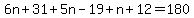 6n%2B31%2B5n-19%2Bn%2B12=180