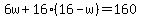 6w%2B16%2816-w%29=160