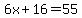 6x%2B16+=+55